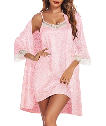 Ekouaer Satin Nightgown with Robes Set