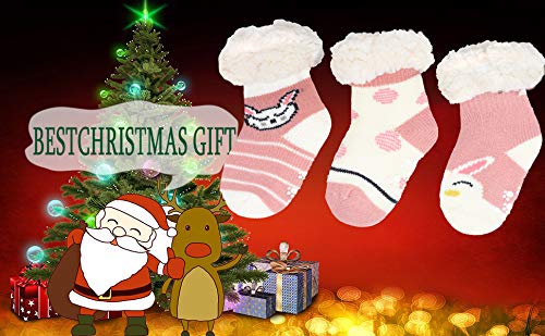 FENELY Kids 3 Pairs Fuzzy Slipper Socks