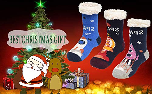 FENELY Kids 3 Pairs Fuzzy Slipper Socks