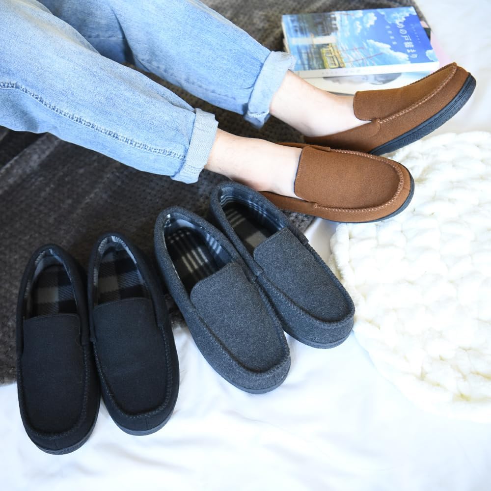 DL Men's Memory Foam Moccasin Slippers