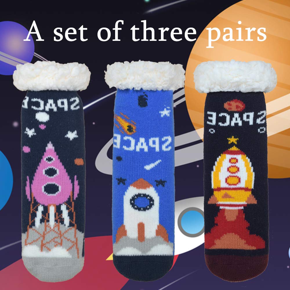 FENELY Kids 3 Pairs Fuzzy Slipper Socks