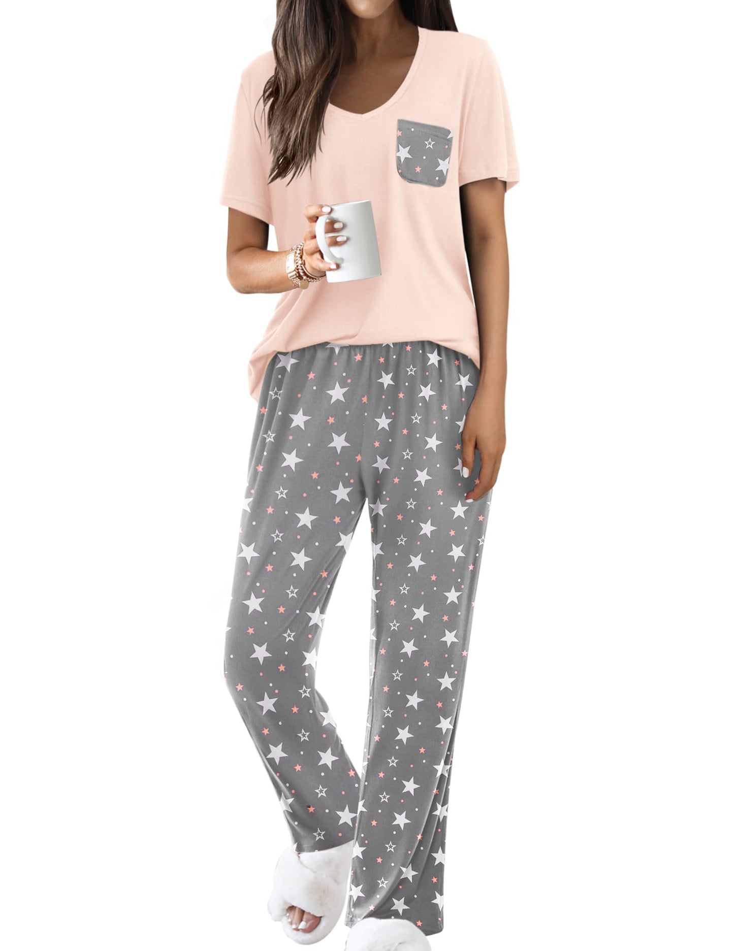 Ekouaer 2 Piece Short Sleeve Pj Set