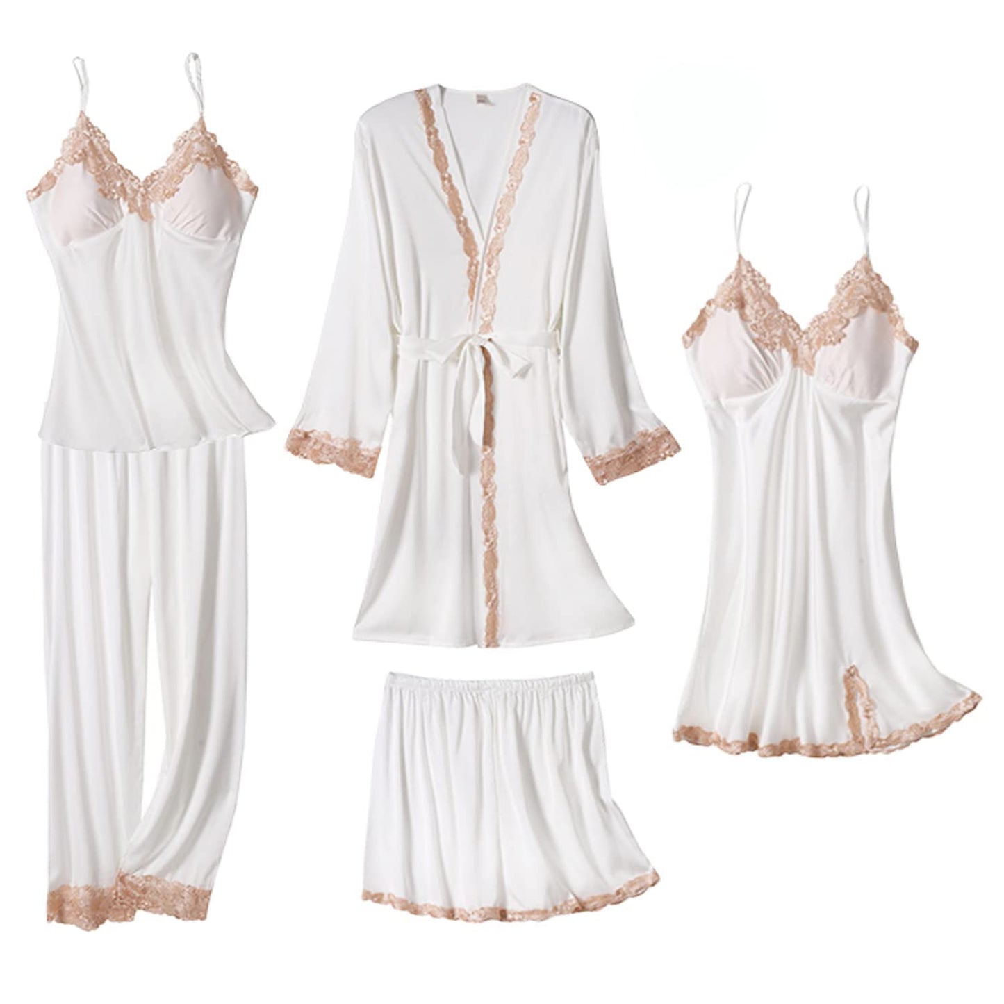 SAPJON 5PCS Silk Pajamas Set