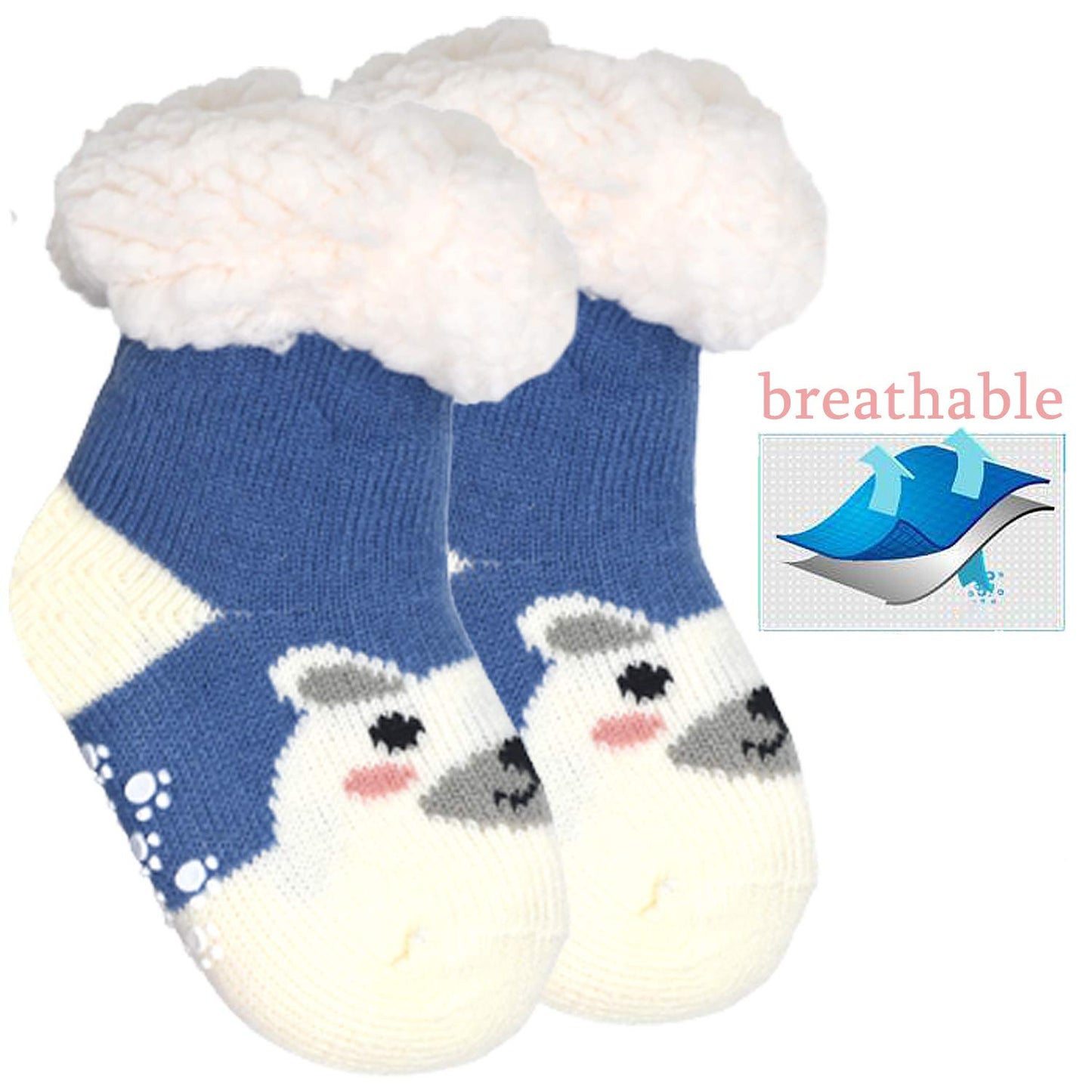 FENELY Kids 3 Pairs Fuzzy Slipper Socks