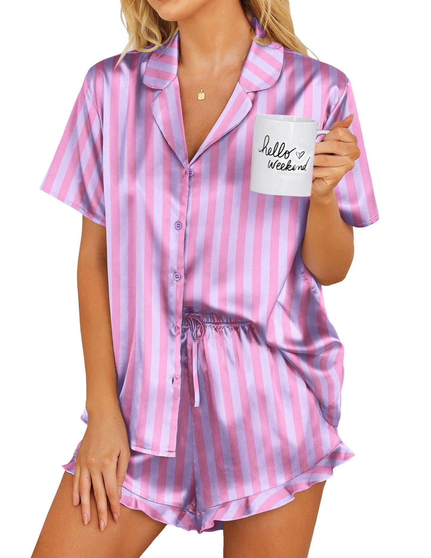 Ekouaer  2 Piece Satin Pajamas Set