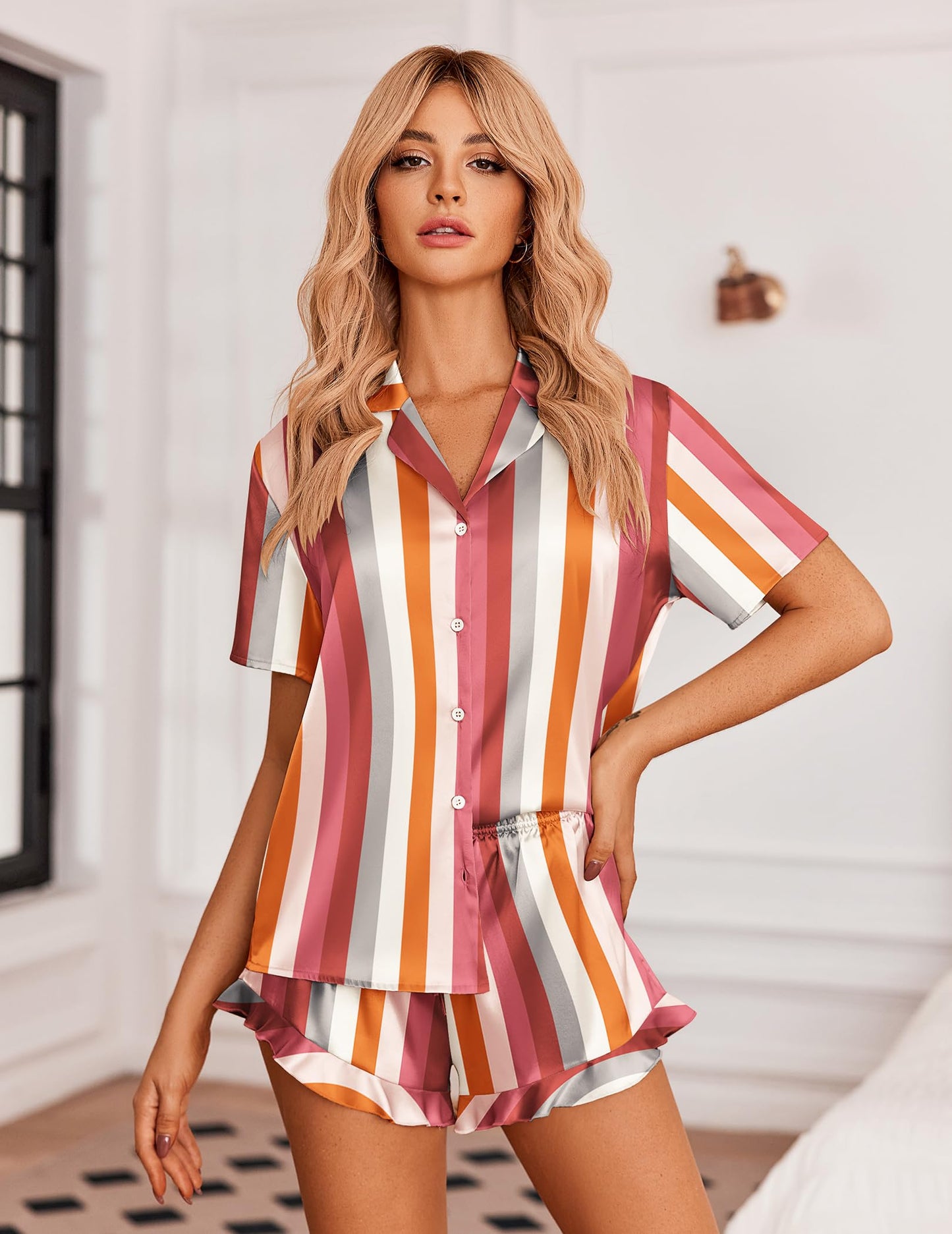 Ekouaer  2 Piece Satin Pajamas Set