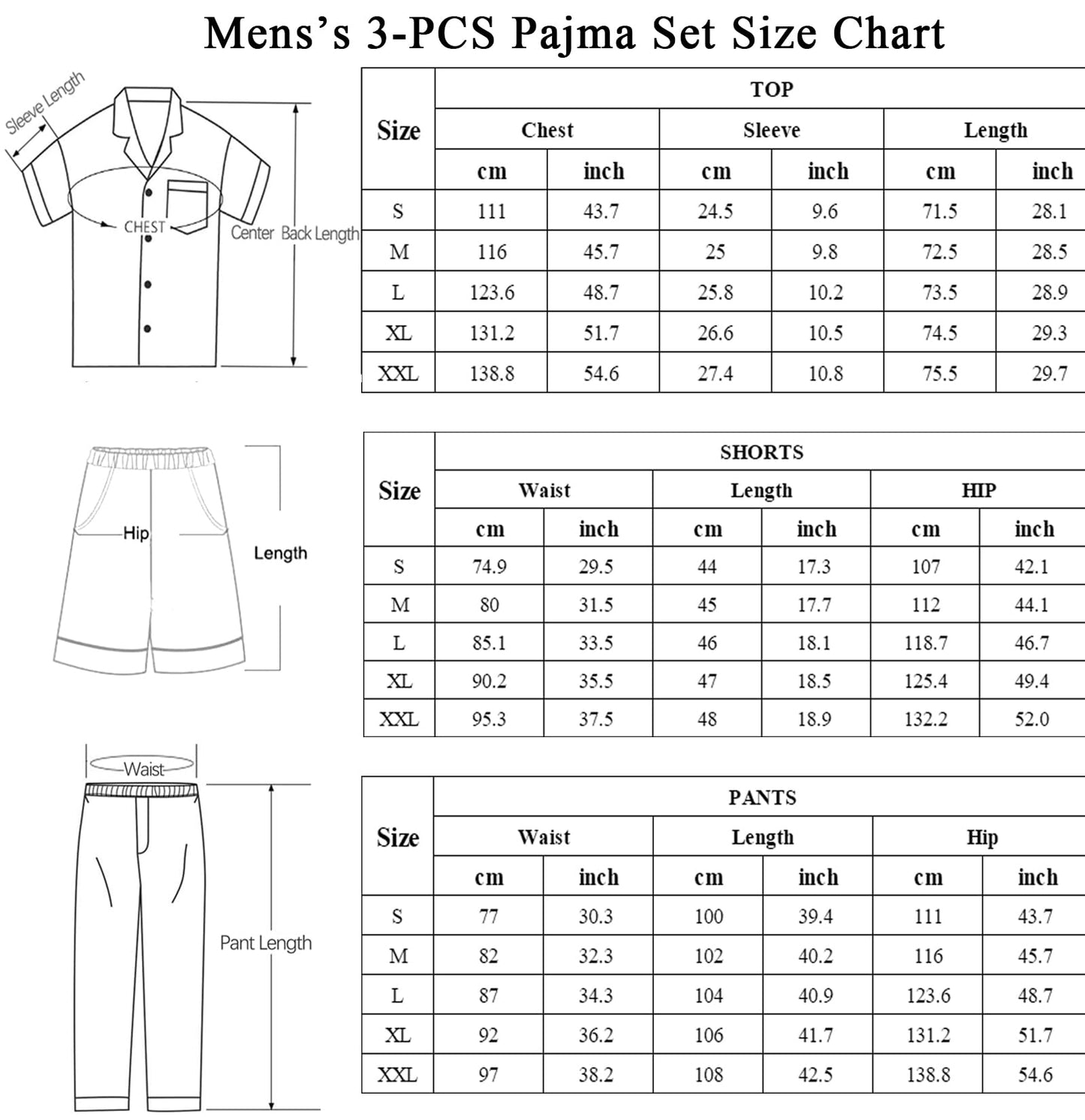 SWOMOG Mens 3pcs Pajamas Set