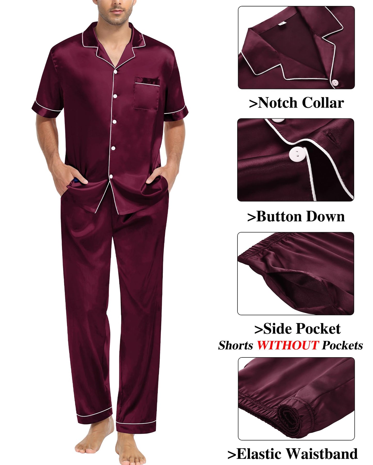 SWOMOG Mens 3pcs Pajamas Set