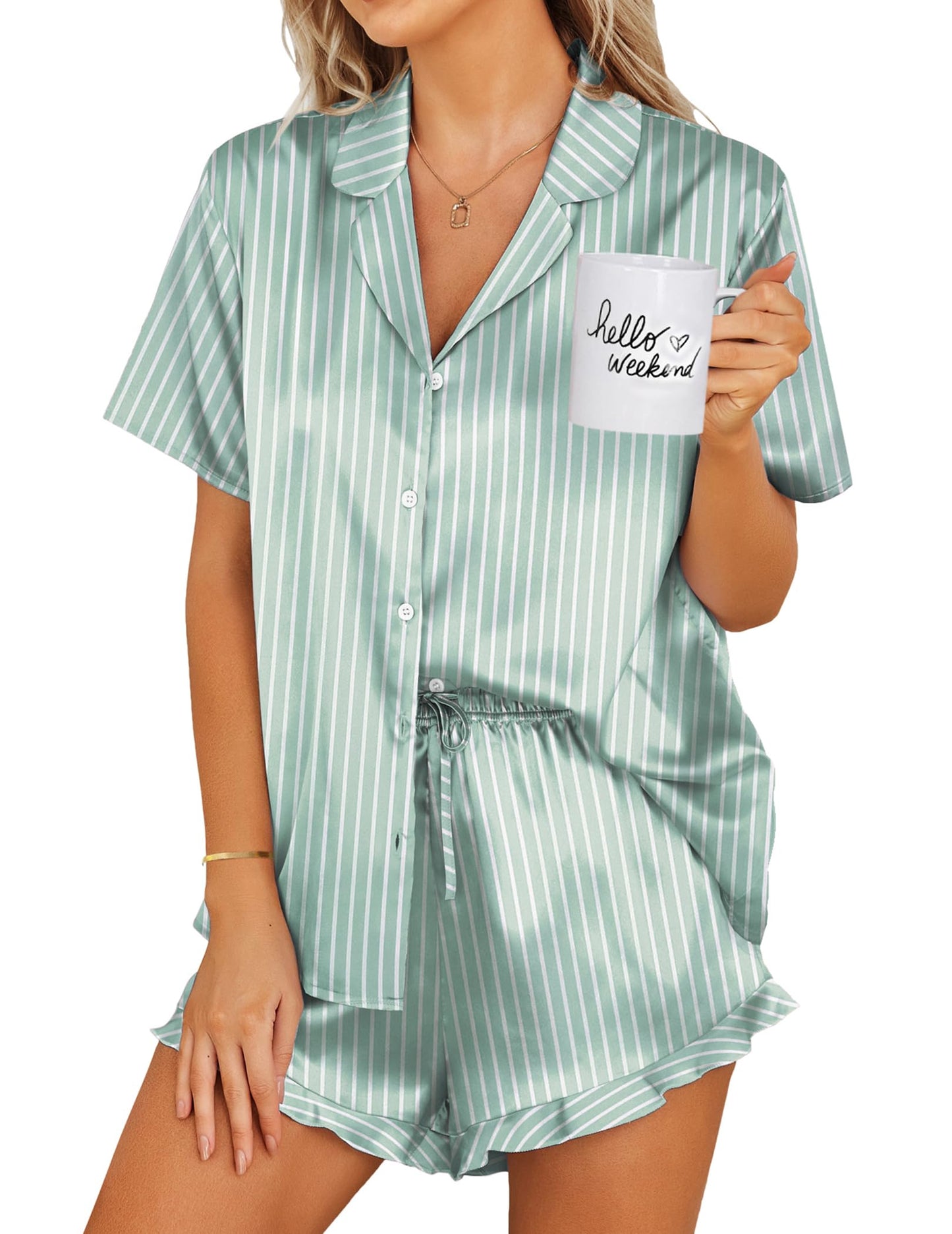 Ekouaer  2 Piece Satin Pajamas Set