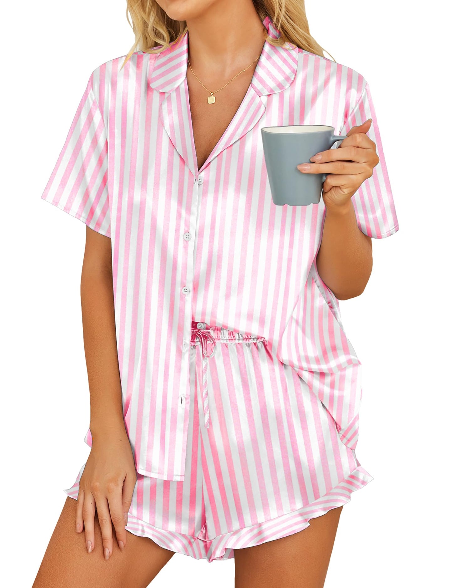 HOTOUCH  2 Piece Satin Pajamas Set