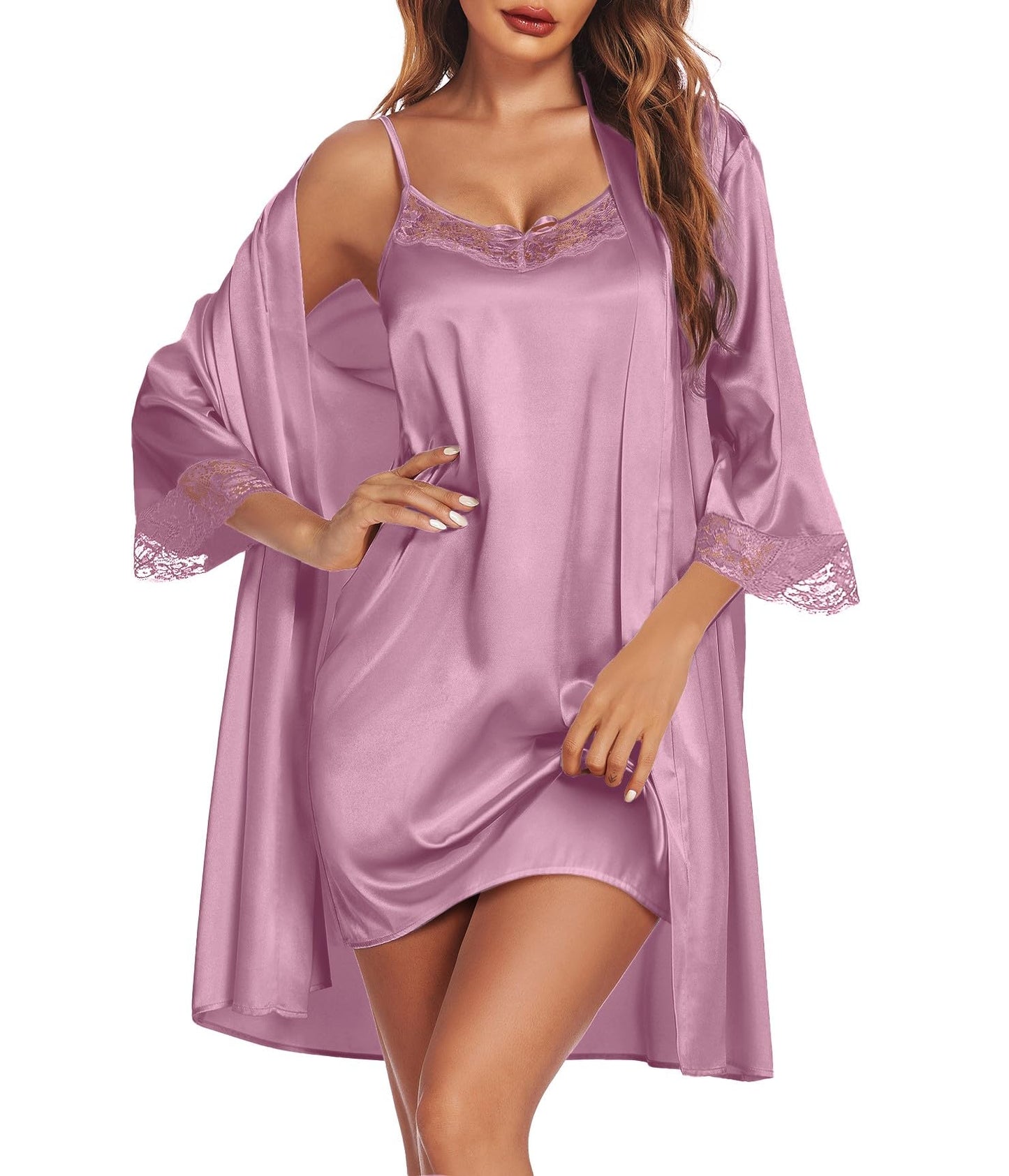 Ekouaer Satin Nightgown with Robes Set