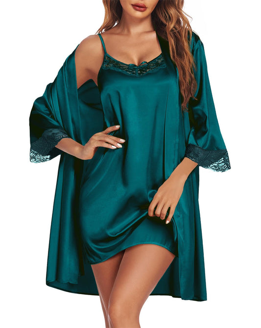 Ekouaer Satin Nightgown with Robes Set