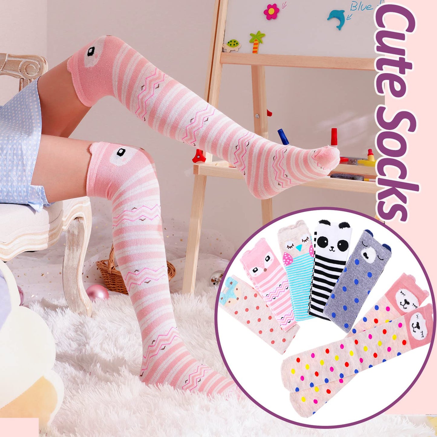 MOGGEI 6 Pairs Kids Girls Knee High Socks