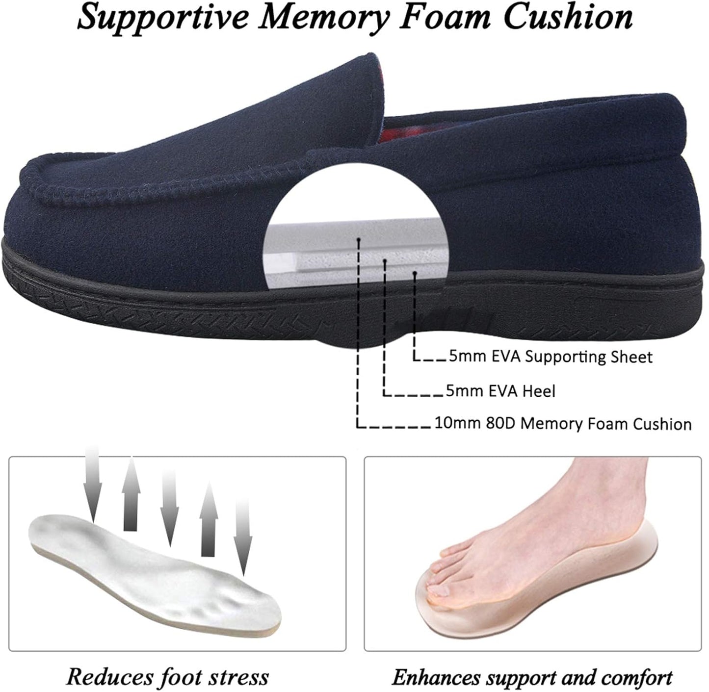 DL Men's Memory Foam Moccasin Slippers