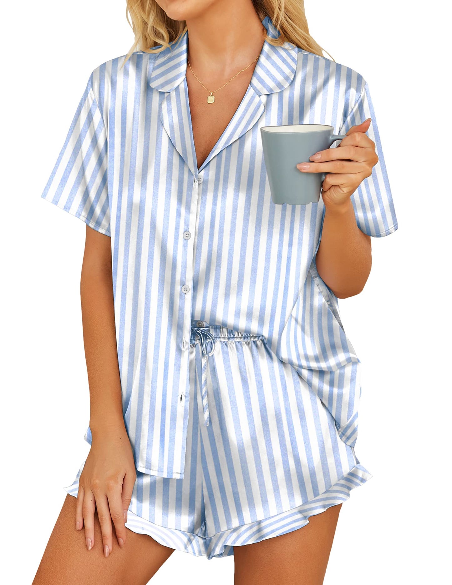 HOTOUCH  2 Piece Satin Pajamas Set