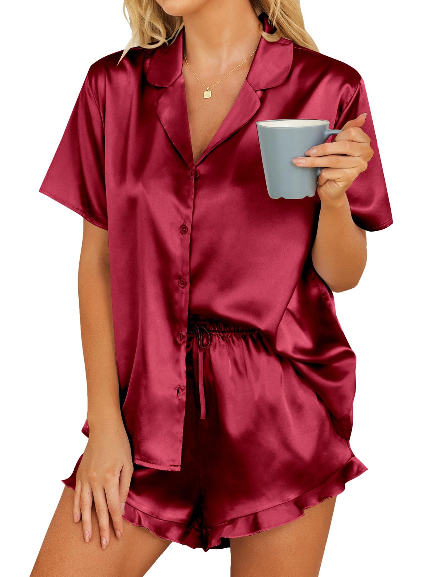 HOTOUCH  2 Piece Satin Pajamas Set