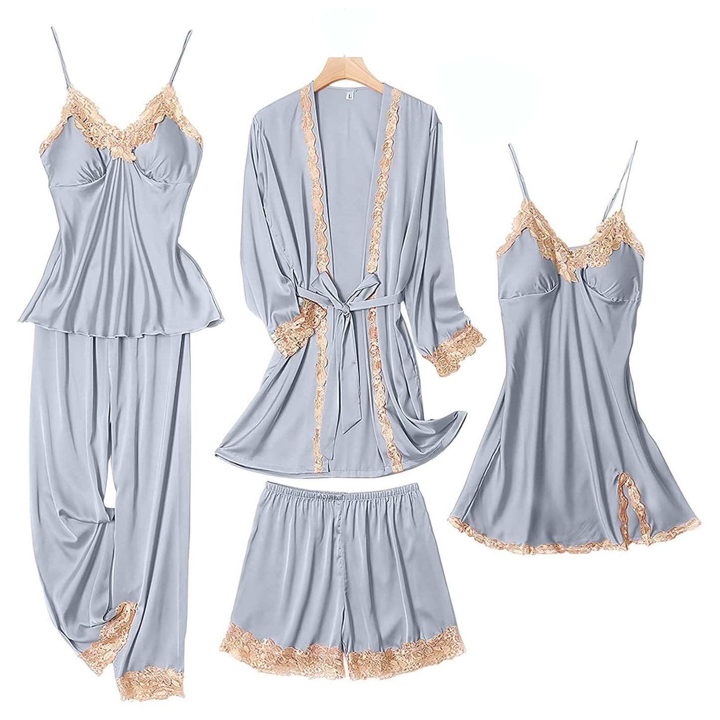 SAPJON 5PCS Silk Pajamas Set