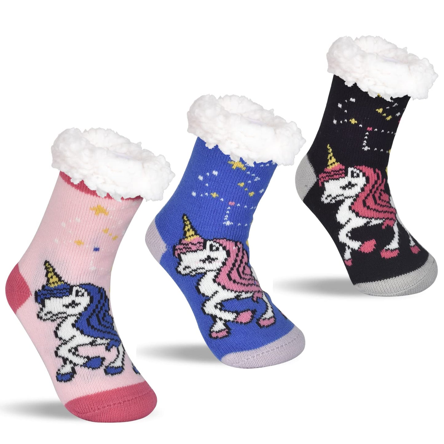 FENELY Kids 3 Pairs Fuzzy Slipper Socks