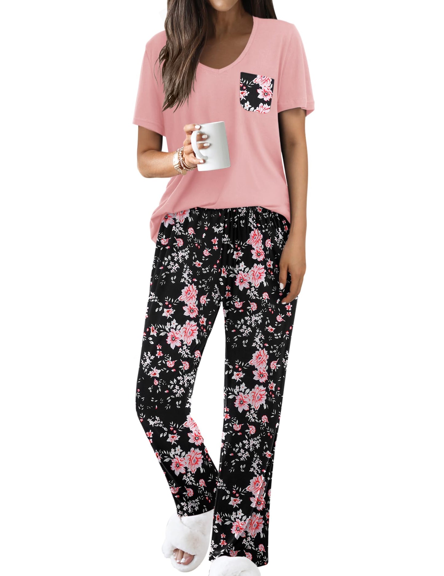 Ekouaer 2 Piece Short Sleeve Pj Set