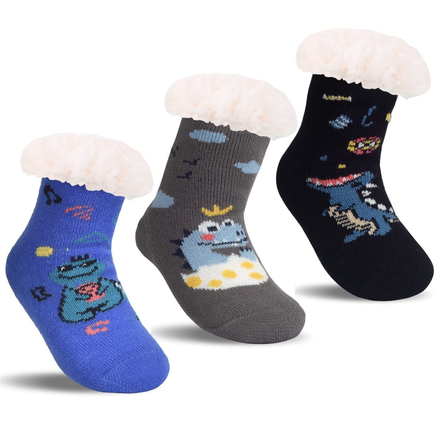 FENELY Kids 3 Pairs Fuzzy Slipper Socks