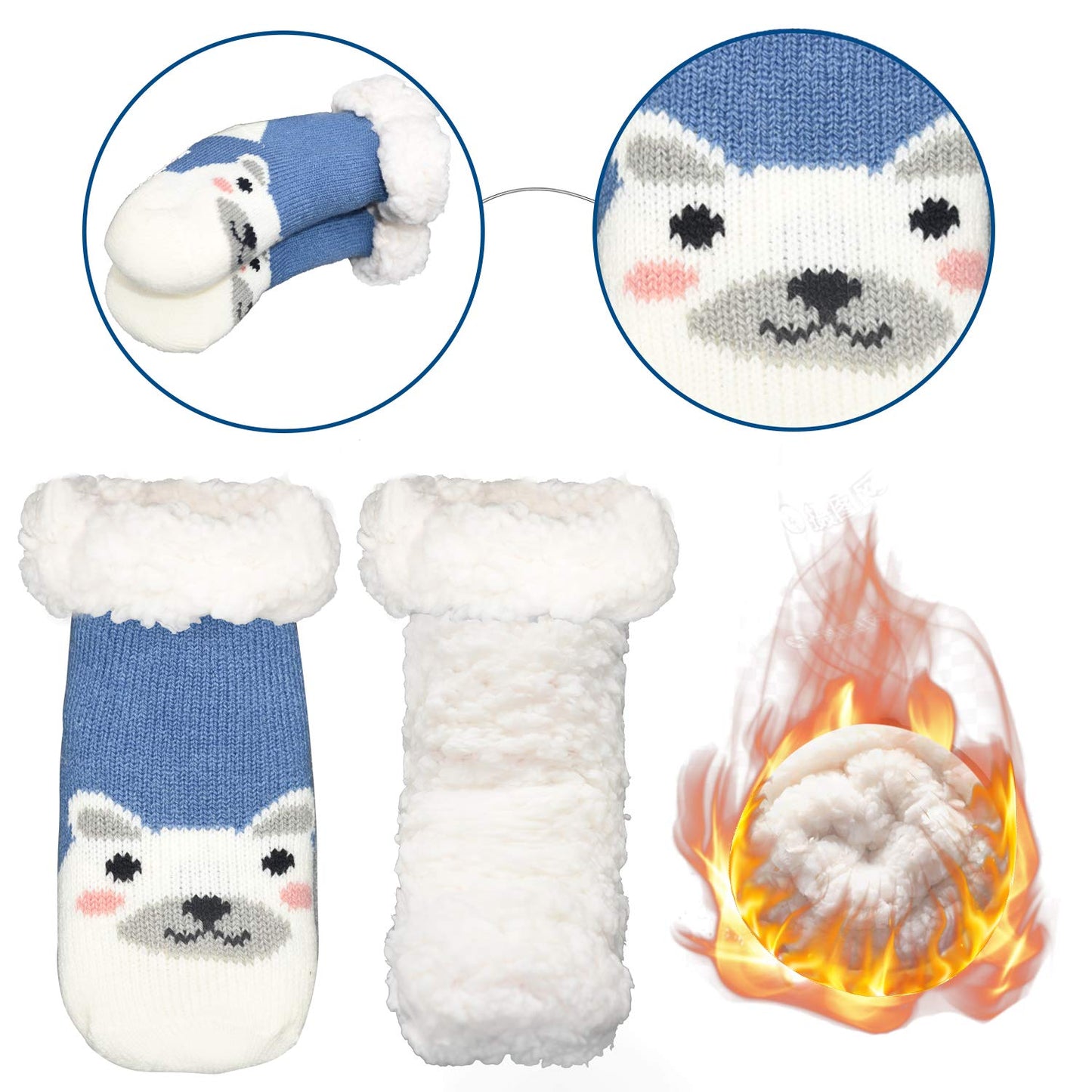 FENELY Kids 3 Pairs Fuzzy Slipper Socks