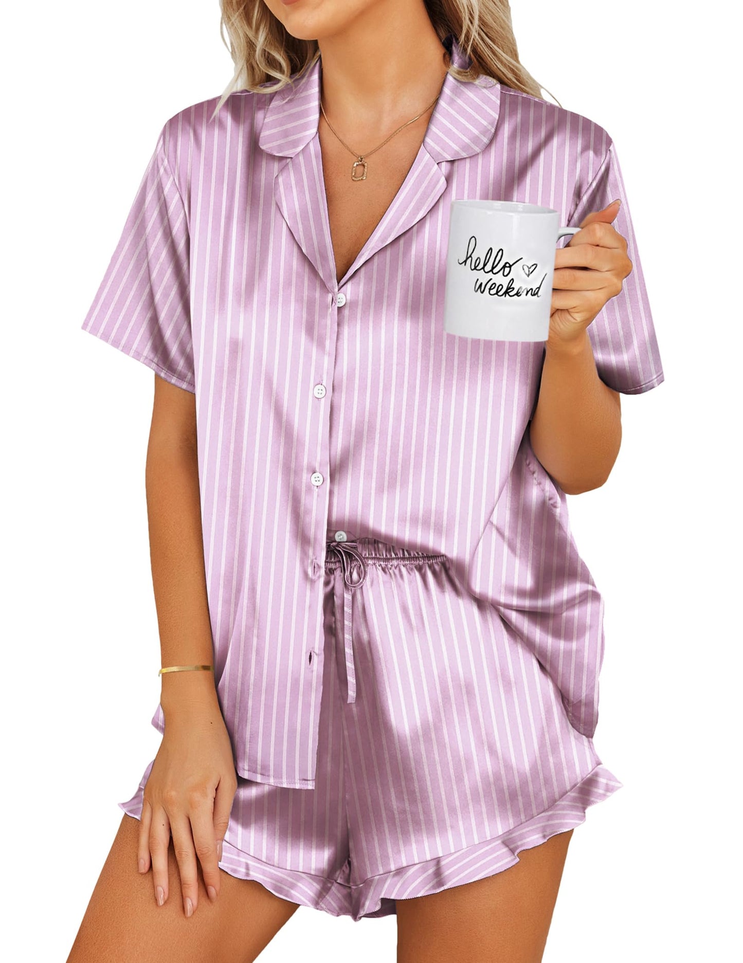 Ekouaer  2 Piece Satin Pajamas Set