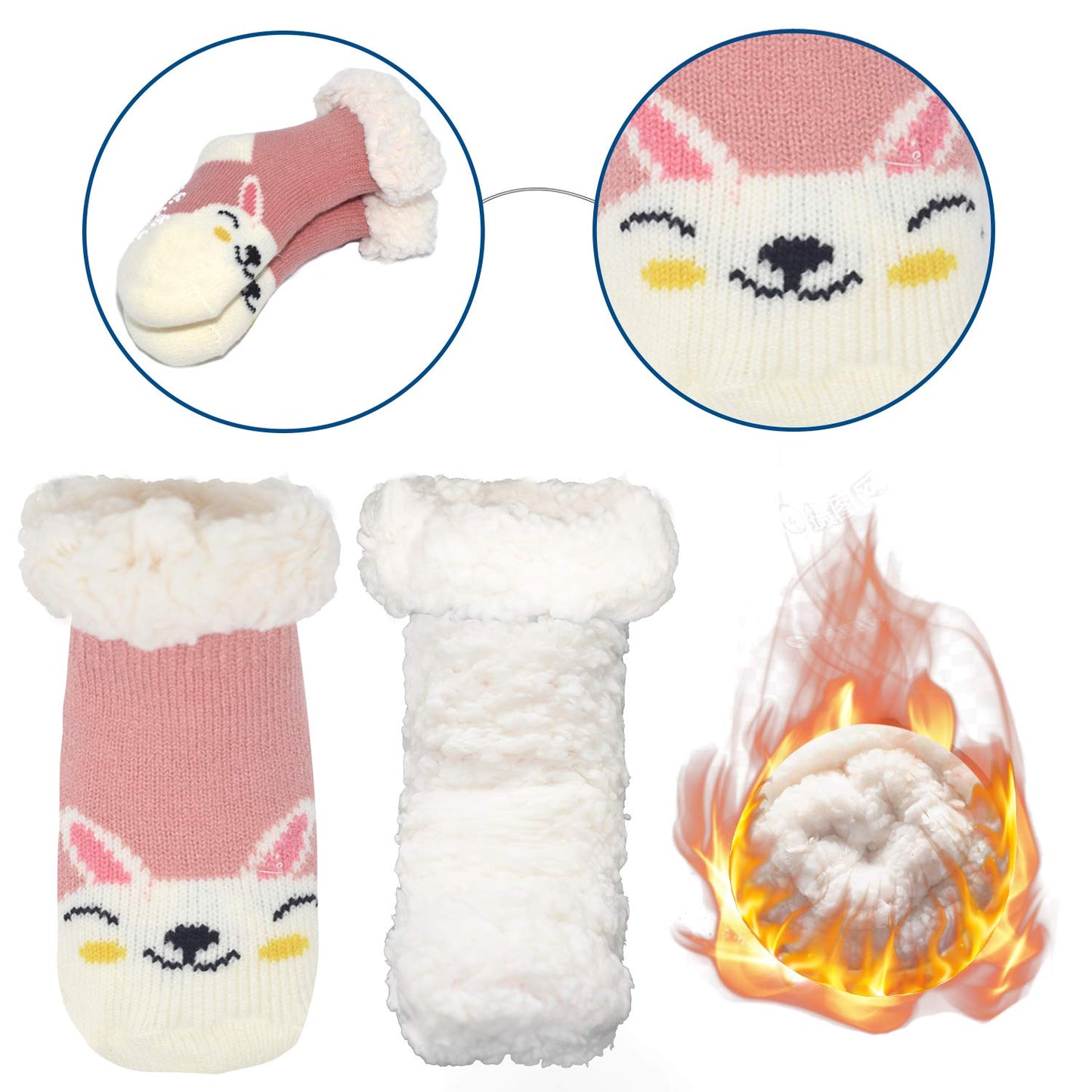 FENELY Kids 3 Pairs Fuzzy Slipper Socks