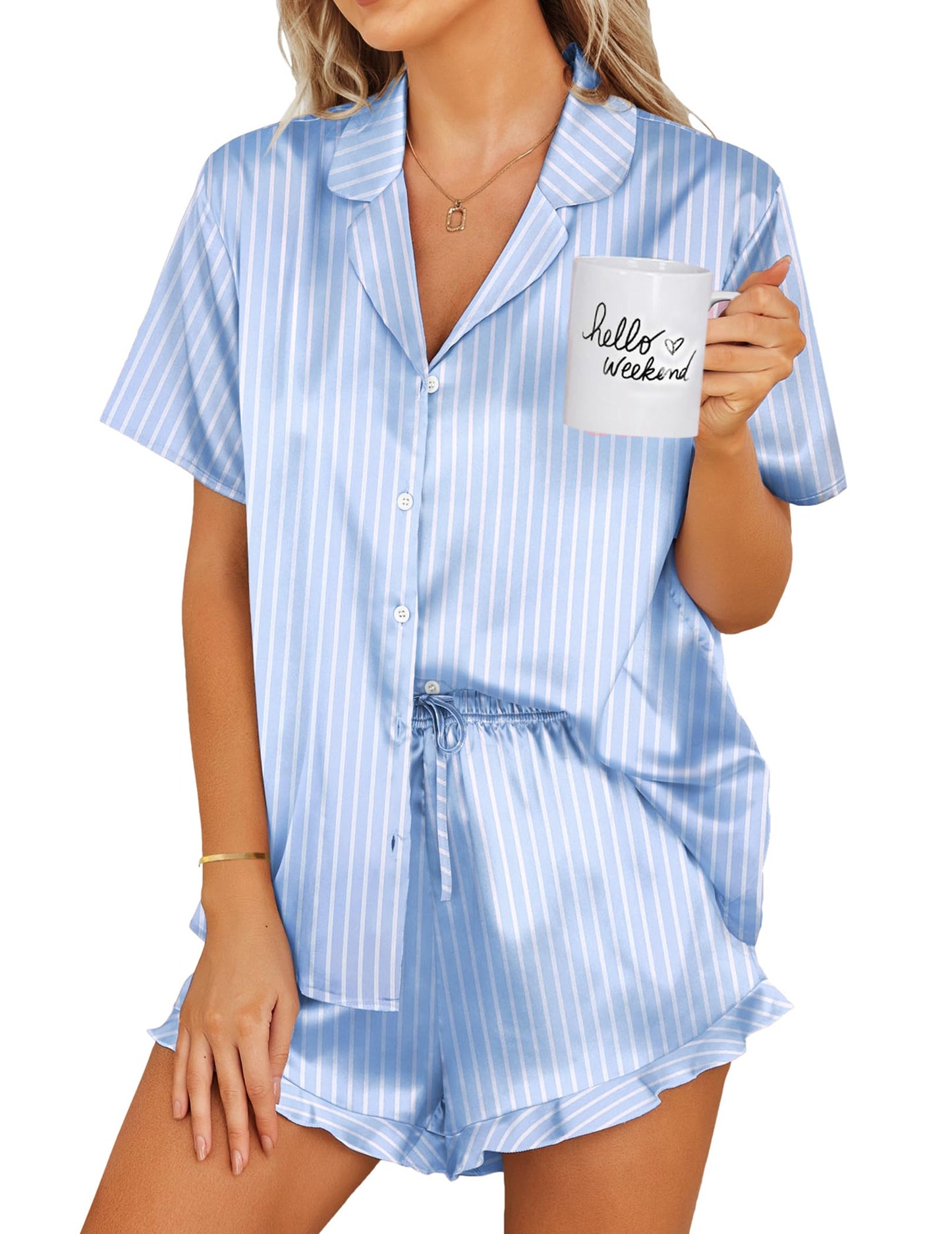 Ekouaer  2 Piece Satin Pajamas Set