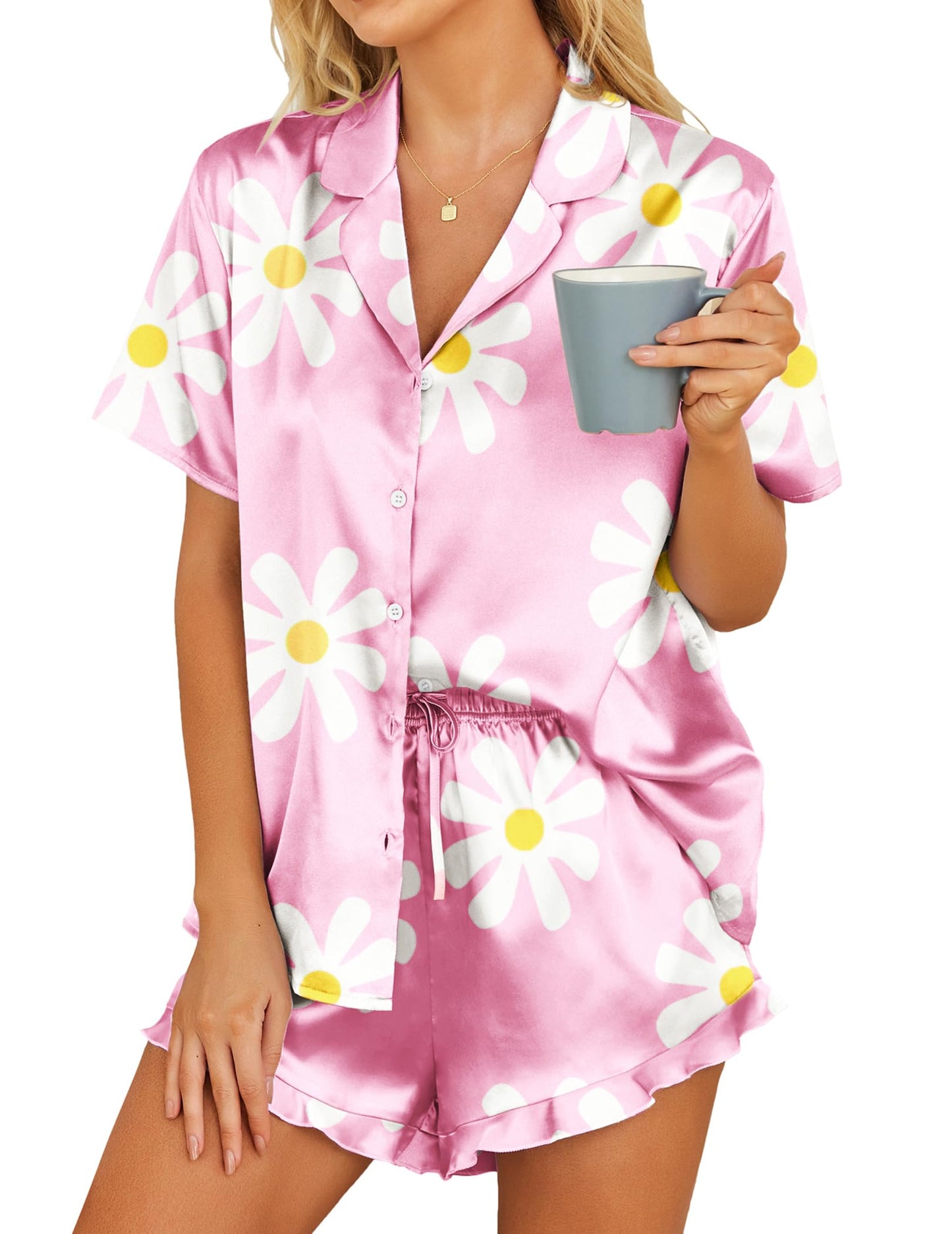 HOTOUCH  2 Piece Satin Pajamas Set