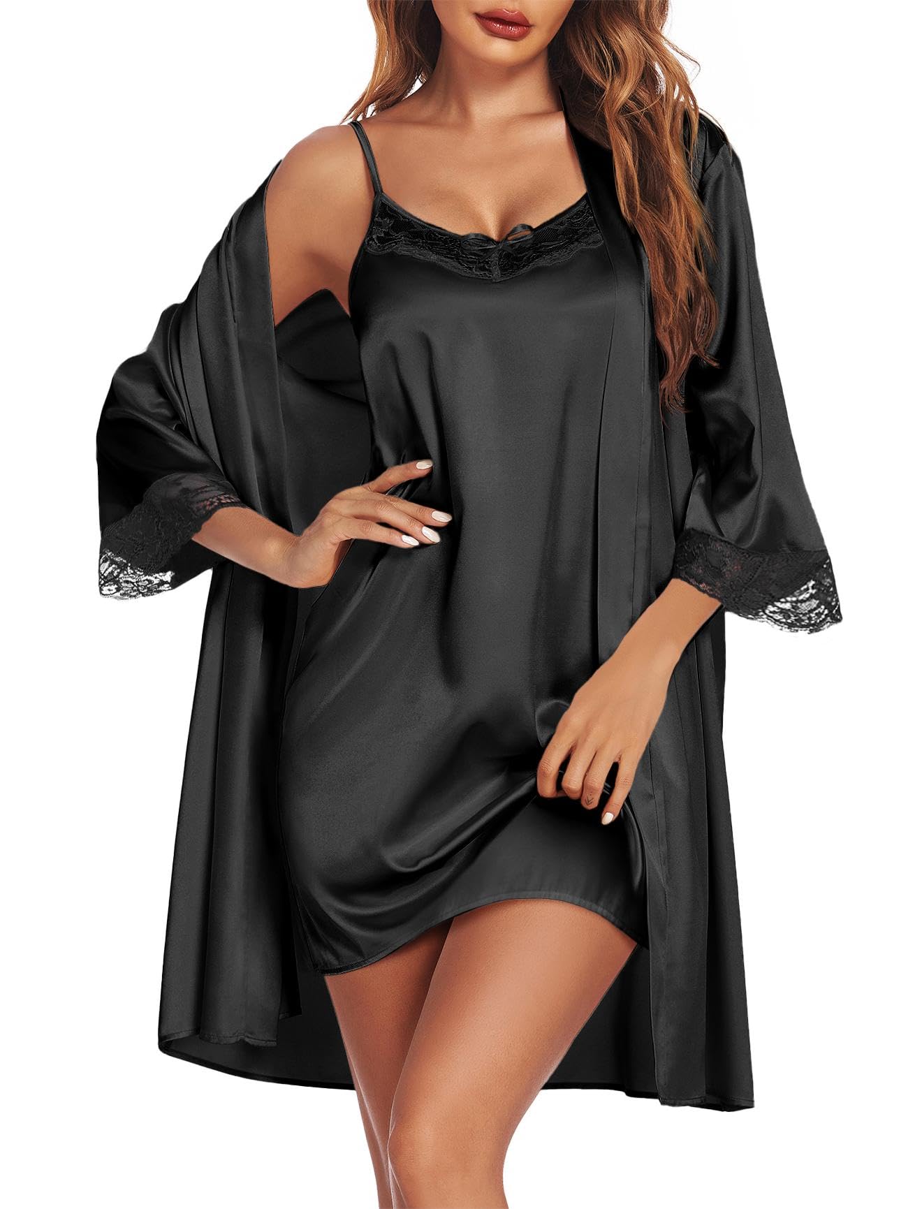 Ekouaer Satin Nightgown with Robes Set