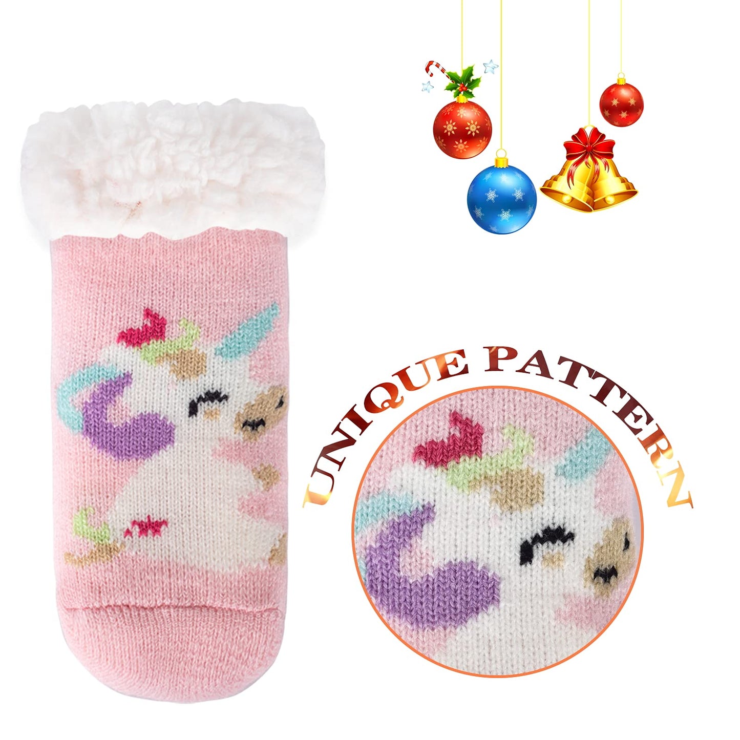 FENELY Kids 3 Pairs Fuzzy Slipper Socks