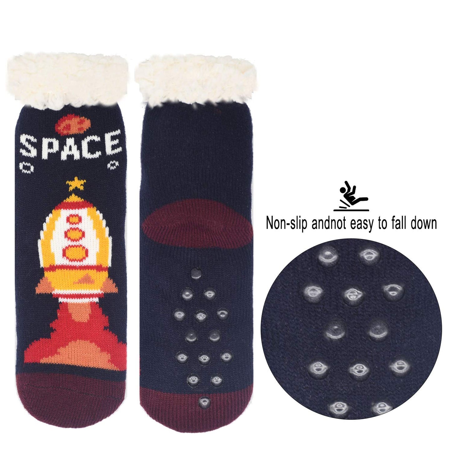 FENELY Kids 3 Pairs Fuzzy Slipper Socks