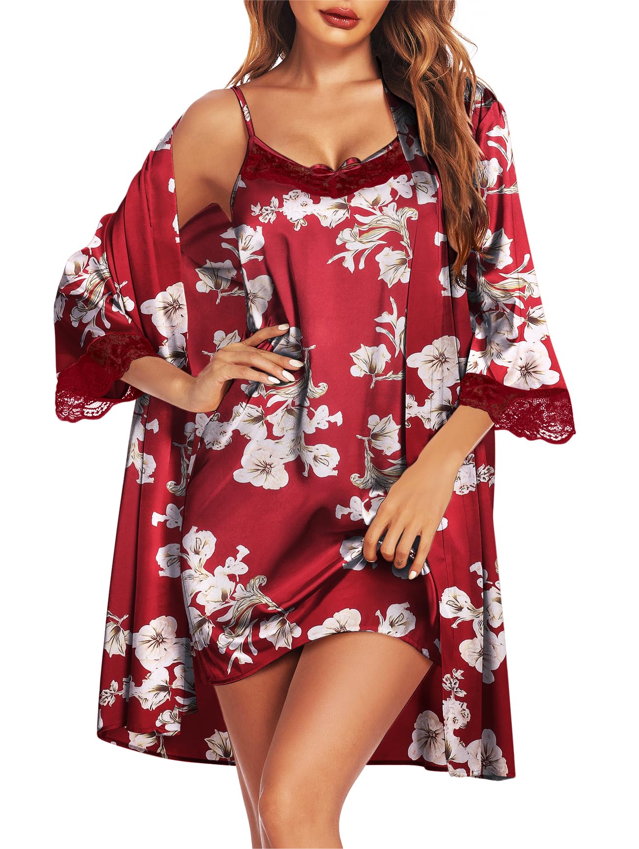 Ekouaer Satin Nightgown with Robes Set