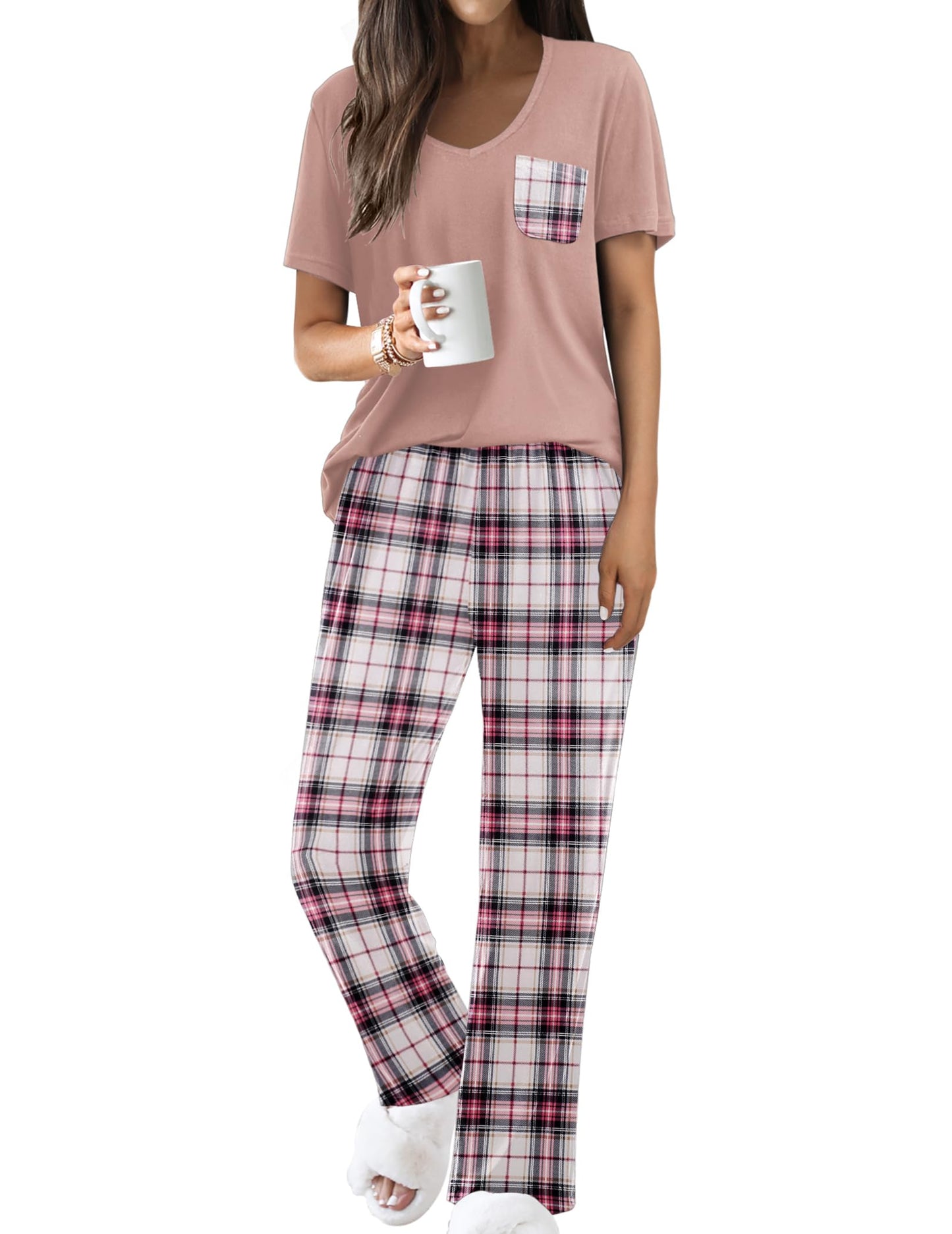 Ekouaer 2 Piece Short Sleeve Pj Set