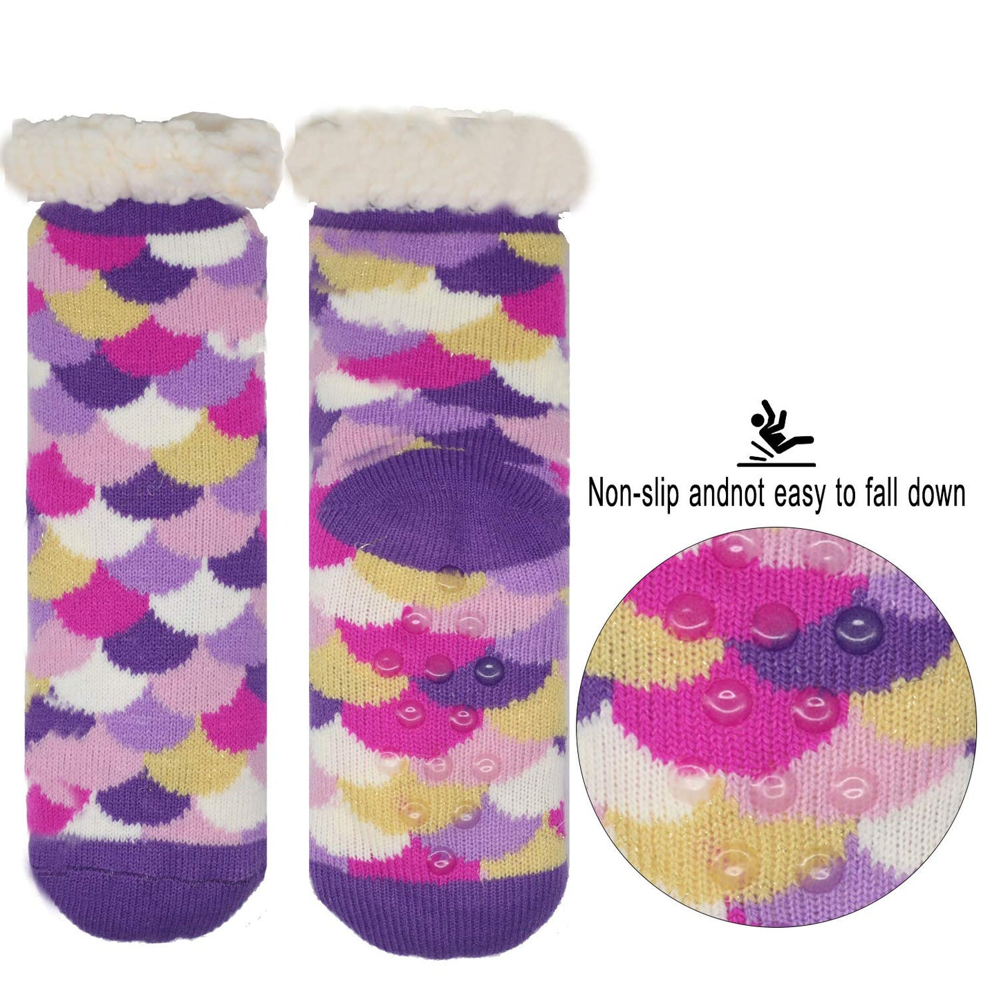 FENELY Kids 3 Pairs Fuzzy Slipper Socks