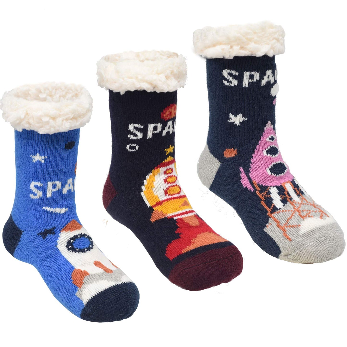 FENELY Kids 3 Pairs Fuzzy Slipper Socks