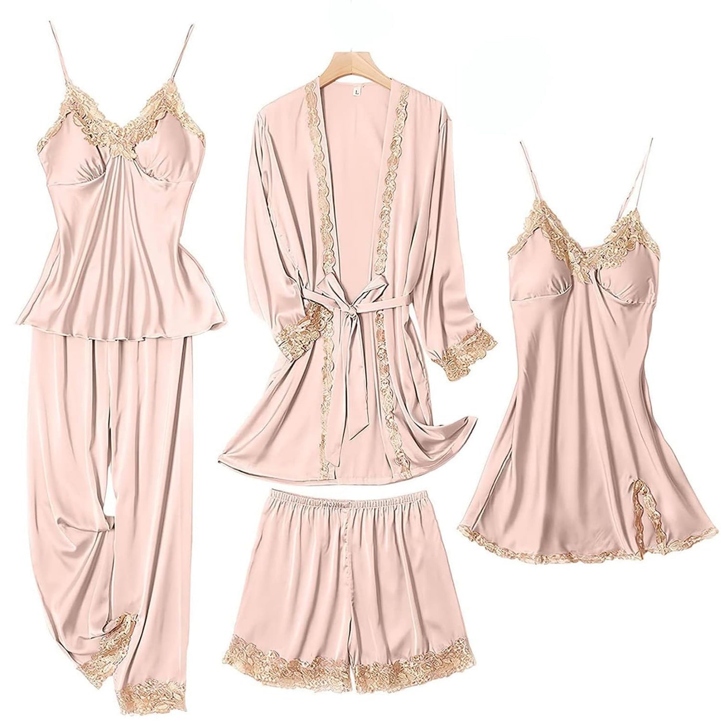 SAPJON 5PCS Silk Pajamas Set