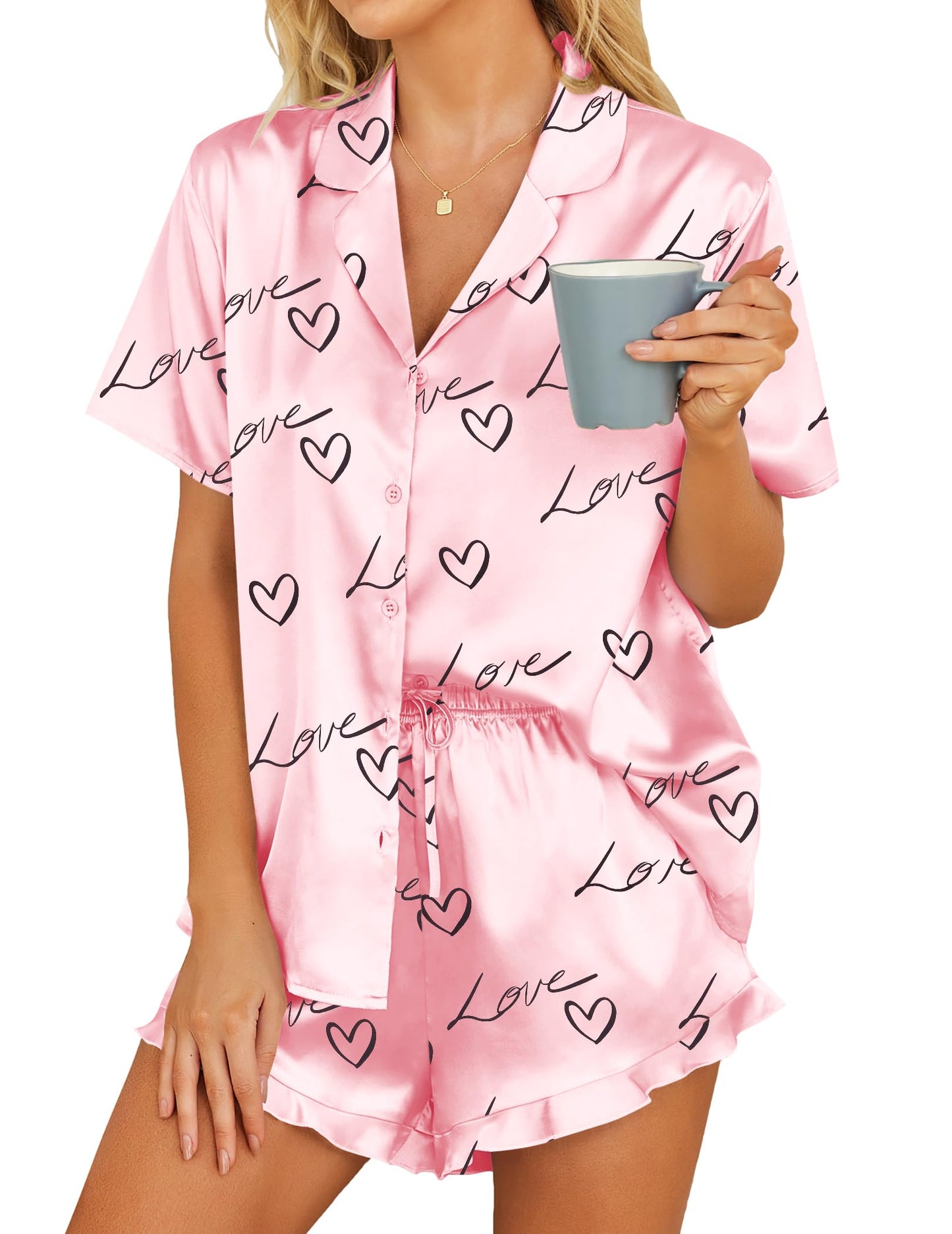 HOTOUCH  2 Piece Satin Pajamas Set