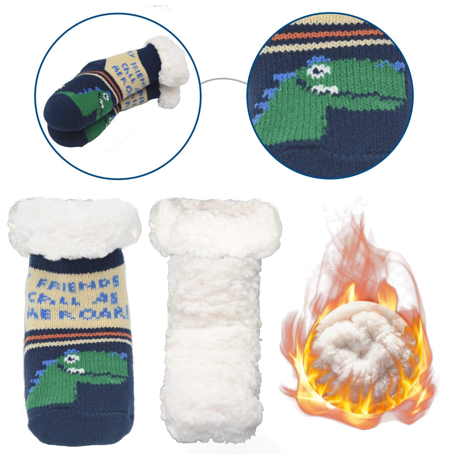 FENELY Kids 3 Pairs Fuzzy Slipper Socks