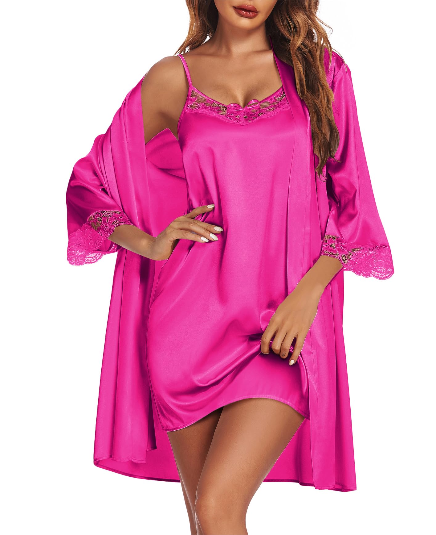 Ekouaer Satin Nightgown with Robes Set