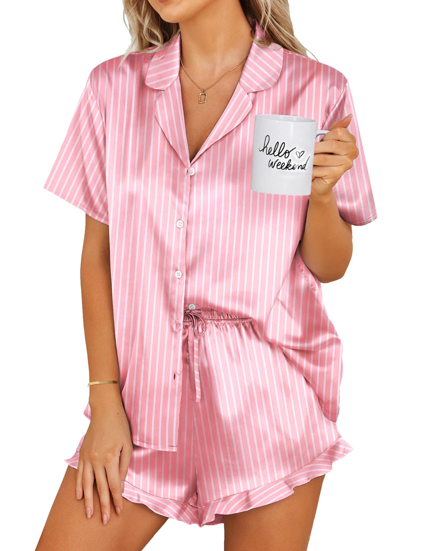 Ekouaer  2 Piece Satin Pajamas Set