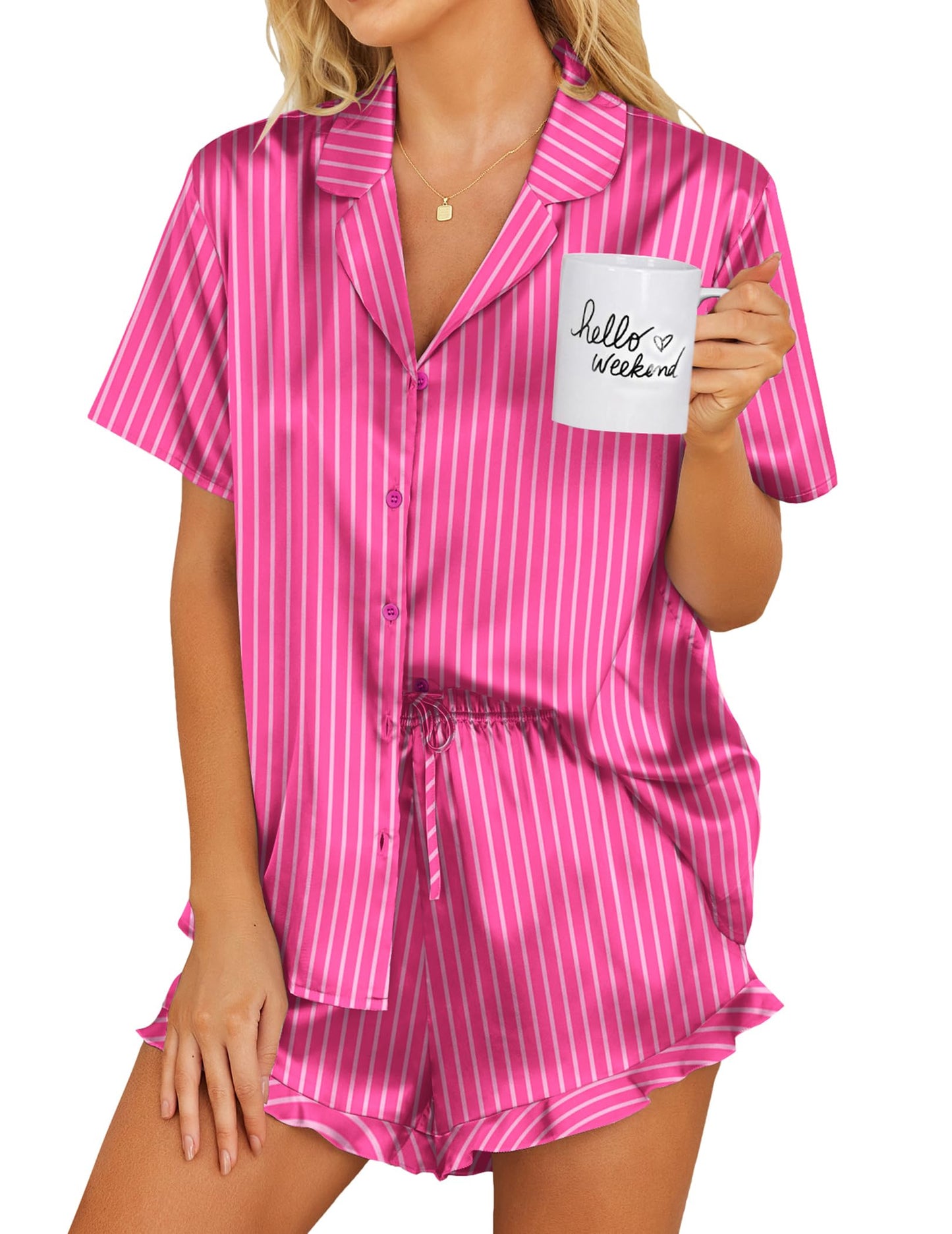 Ekouaer  2 Piece Satin Pajamas Set