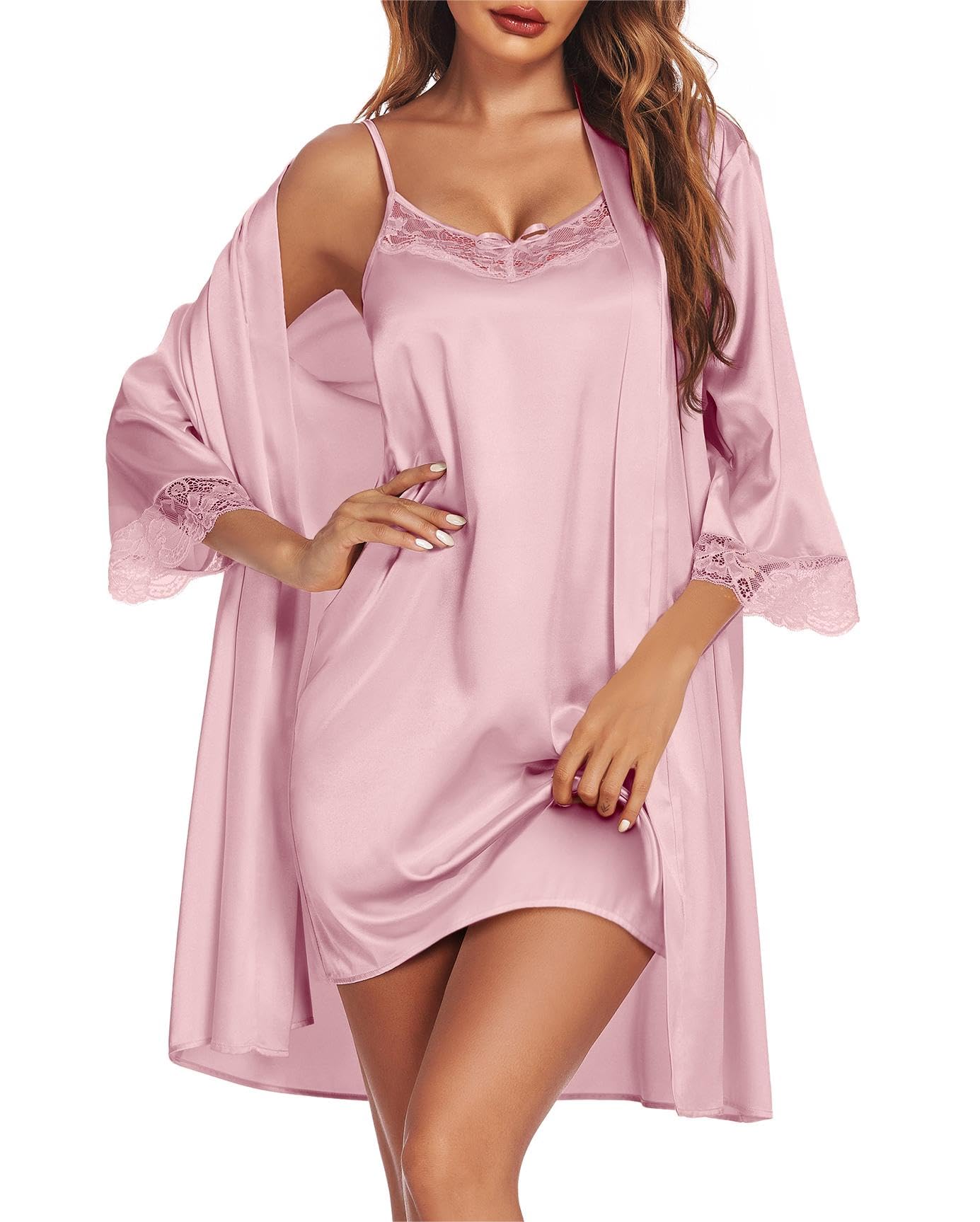 Ekouaer Satin Nightgown with Robes Set