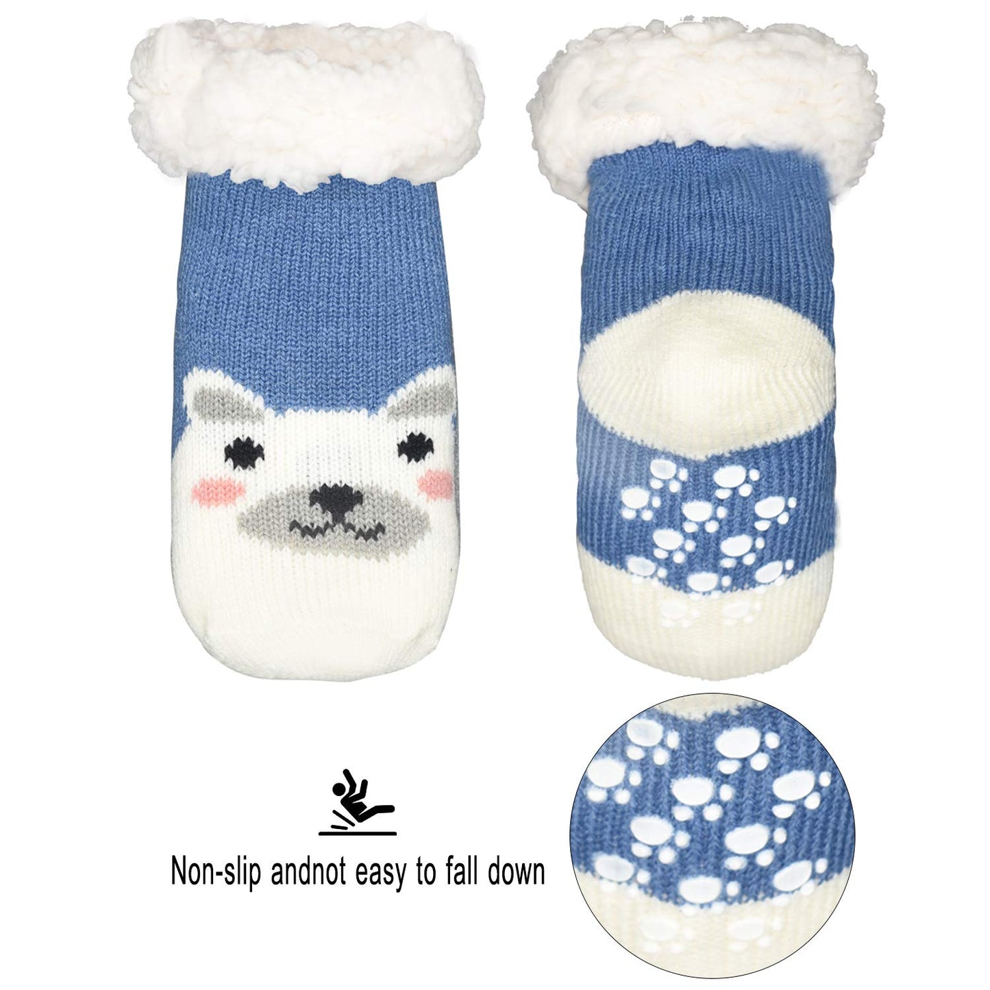 FENELY Kids 3 Pairs Fuzzy Slipper Socks