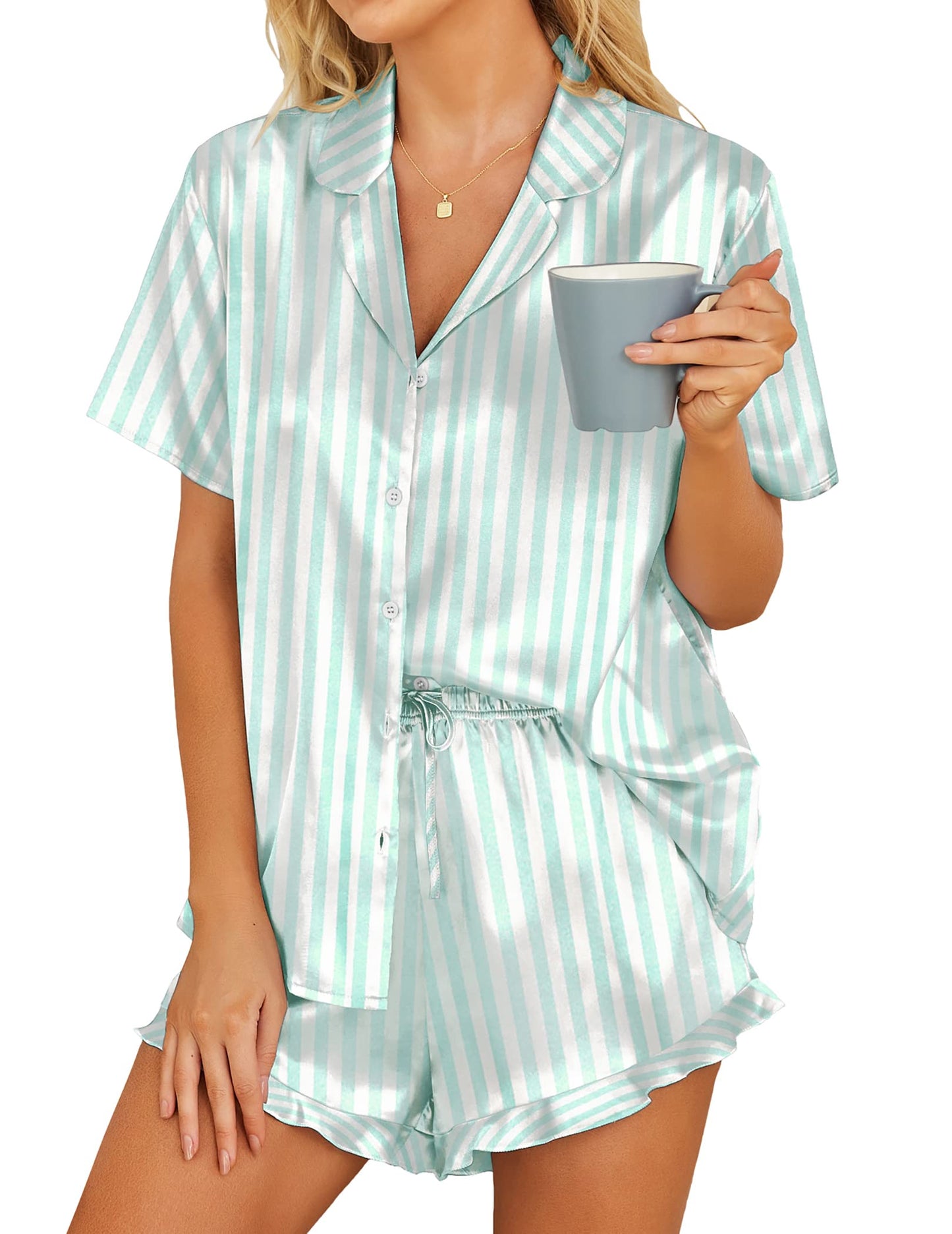 HOTOUCH  2 Piece Satin Pajamas Set