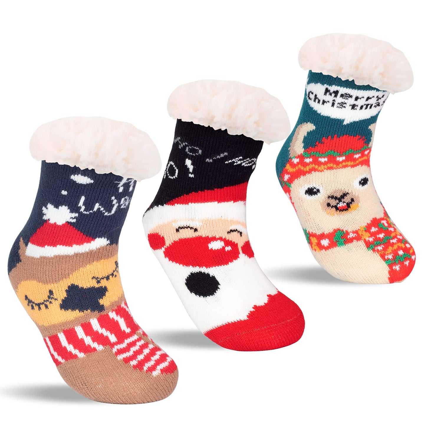 FENELY Kids 3 Pairs Fuzzy Slipper Socks