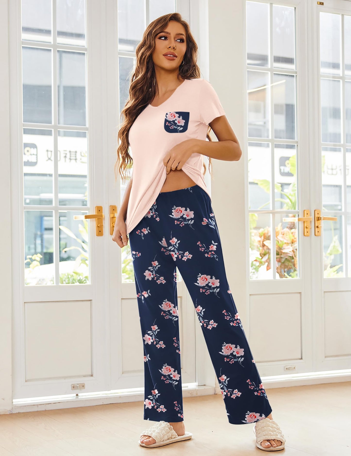 Ekouaer 2 Piece Short Sleeve Pj Set