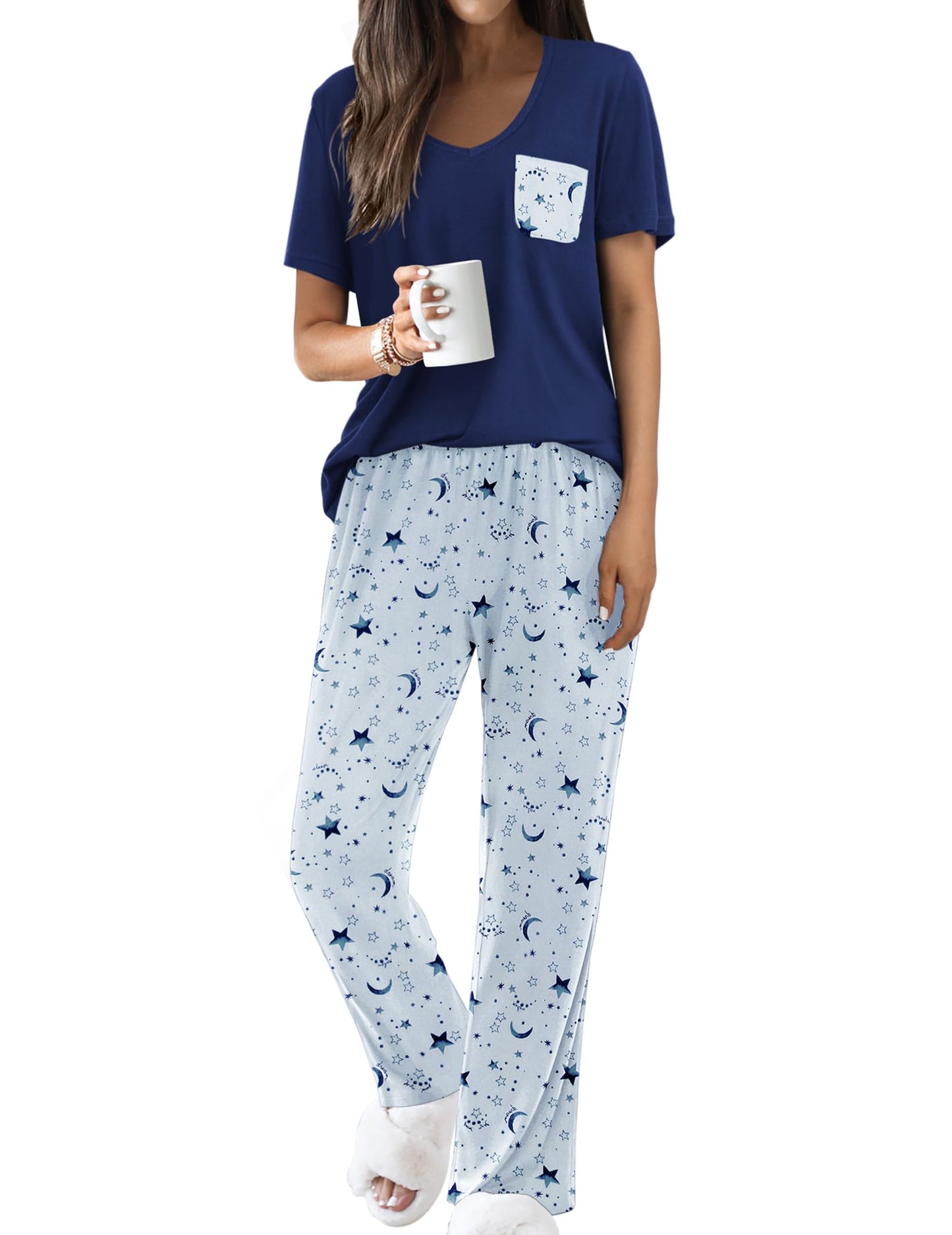 Ekouaer 2 Piece Short Sleeve Pj Set