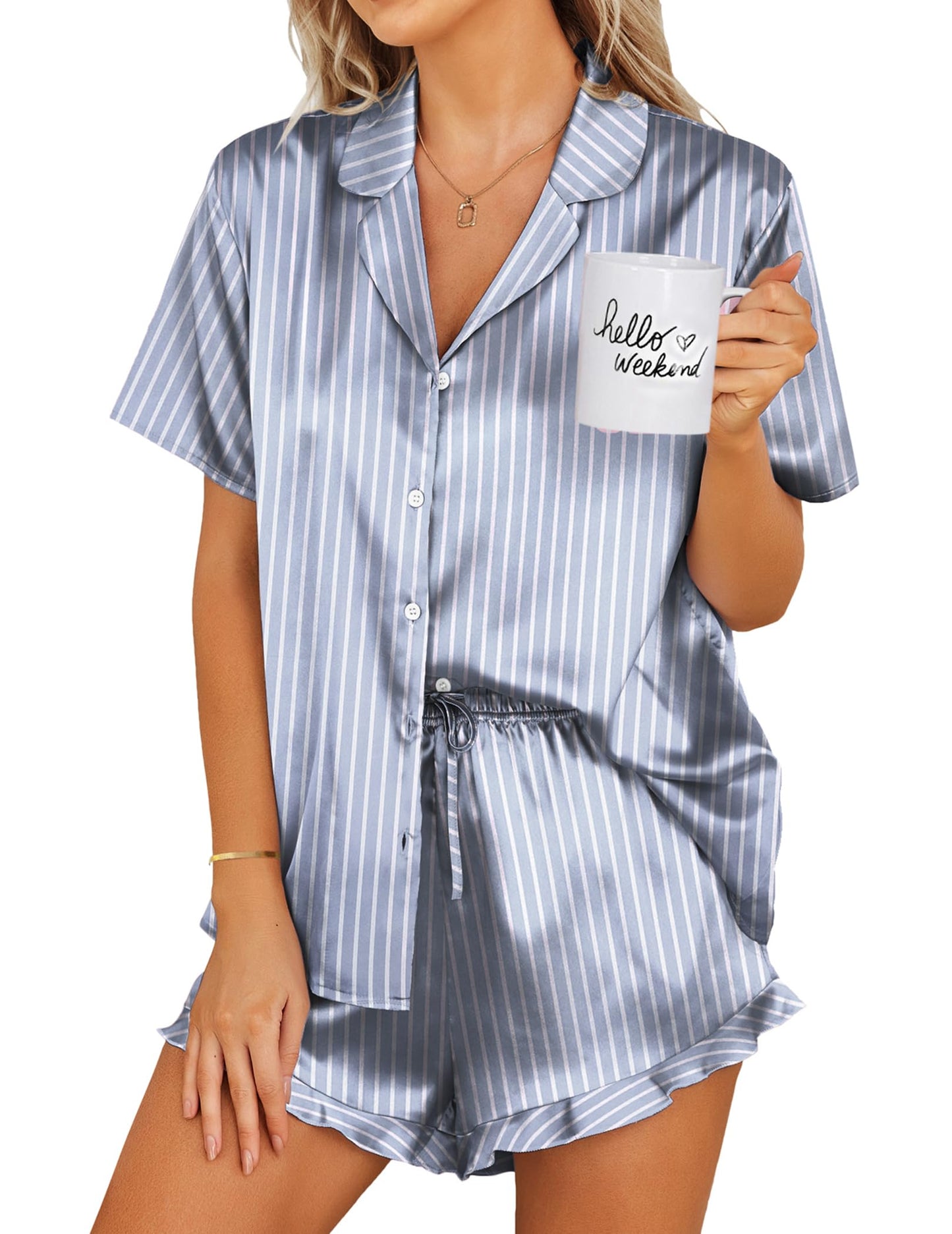 Ekouaer  2 Piece Satin Pajamas Set