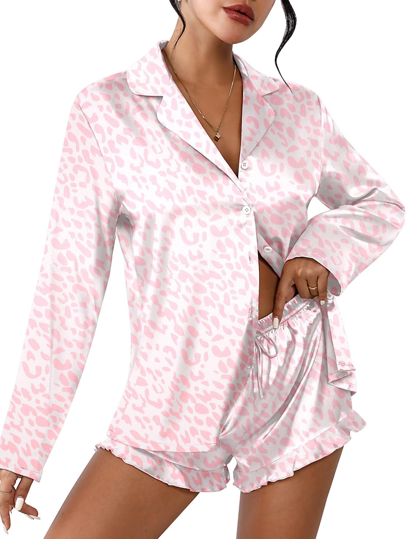 Ekouaer Satin Button Down Pajama Set